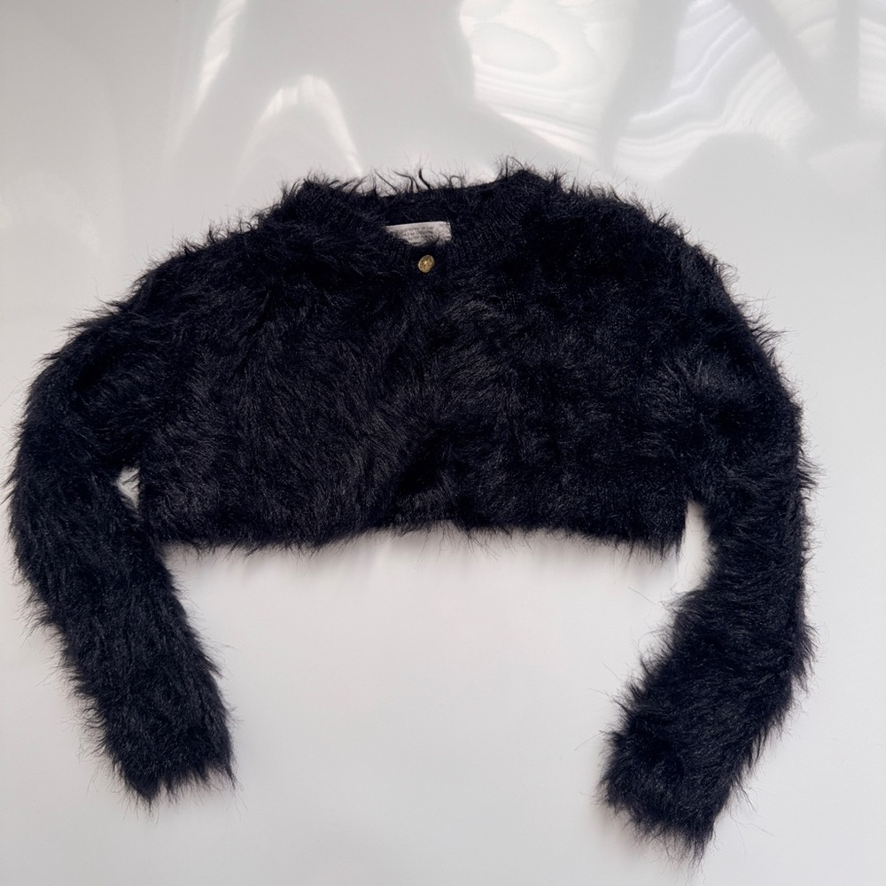 H&M 4T (2-4 Years) Black Fuzzy Soft Cropped Cardigan (Girls)